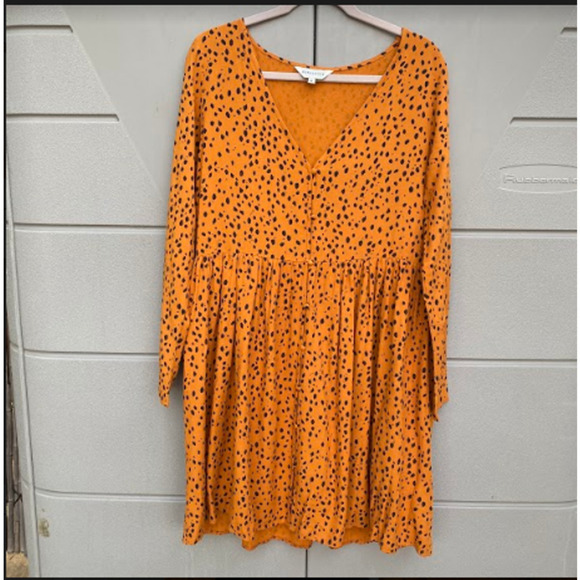 Pepaloves by Anthropologie Women Mustard Cheetah Baby Doll High Waist Dress M - Picture 3 of 11